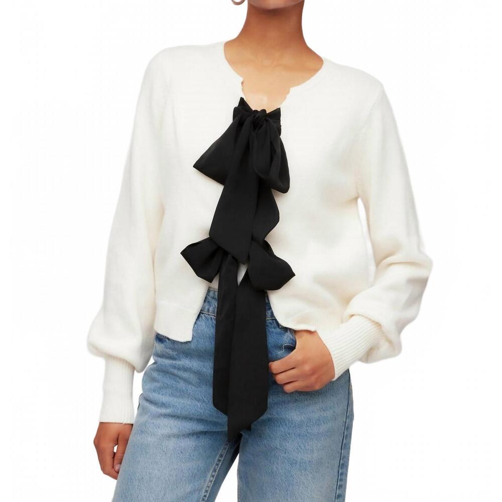 NEW FIFTEEN TWENTY dena ribbon tie sweater in black & white